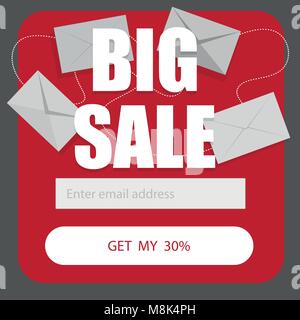 Vector template - email subscribe form on a white background. Big sale discounts Stock Vector