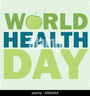 World health day card. Vector illustration with green apple and text Stock Vector