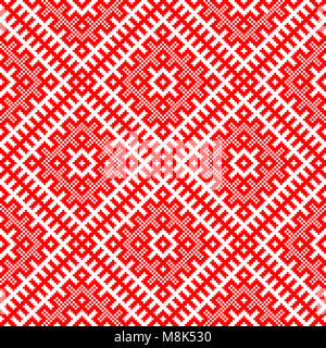 Traditional ethnic  slavic ornament.CONTAINS SEAMLESS PATTERN.DISABLING LAYER, you can obtain seamless pattern.Schematic view in the form of squares Stock Photo