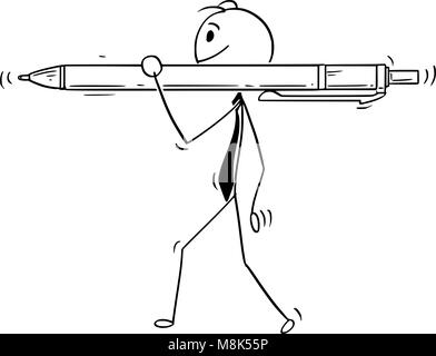 Cartoon of Businessman Carry Big or Large Pen Stock Vector