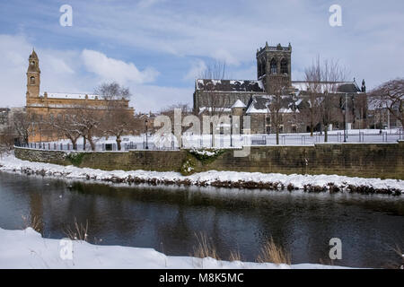 Paisley town hall and abbey in the snow. Stock Photo