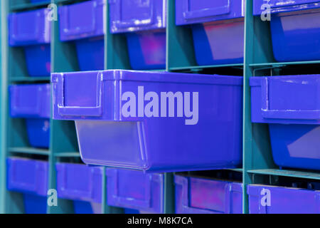 Plastic drawer for keeping parts in factory Stock Photo
