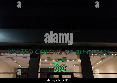 SARAJEVO, BOSNIA - FEBRUARY 16, 2018: United Colors of Benetton logo on their main shop in Sarajevo. Benetton Group is one of the biggest textile and  Stock Photo
