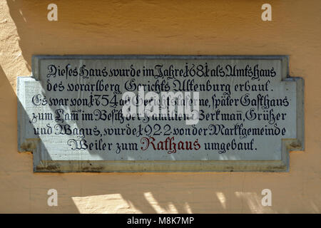 Information board on the Town hall of Weiler im Allgaeu near Lake Constance - Germany. Stock Photo