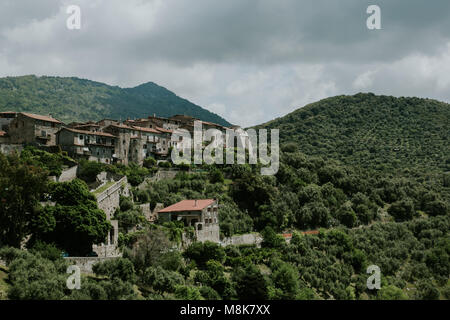 View on the hill town of Sermoneta in Italy Stock Photo