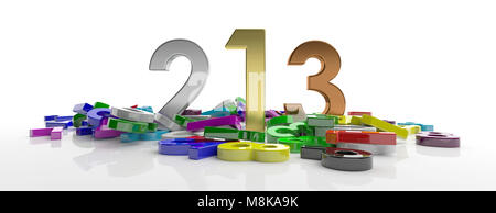 Winners podium concept. One, two, three figures on colorful numbers heap, isolated on white background, banner. 3d illustration Stock Photo