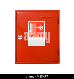 Fire hose cabinet isolated on white background. Stock Photo