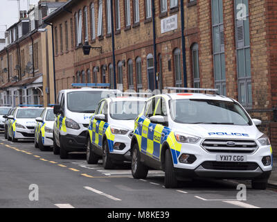 Marked police cars parked outside Bridlington Police Station, Bridlington, Yorkshire, England, UK Stock Photo