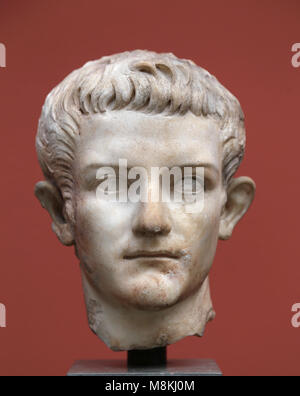 Caligula, Gaius Julius Caesar (12-41 AD). Roman emperor (37-41 AD) marble bust portrait. Carlsberg Glyptotek, Copenhagen. Denmark. Stock Photo