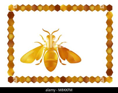 Golden honey bee uterus of summer day on white background. Stock Vector