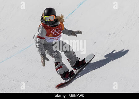 Chloe Kim (USA) gold medal winner competing in the Snowboard Ladies Halfpipe final at the Olympic Winter Games PyeongChang 2018 Stock Photo