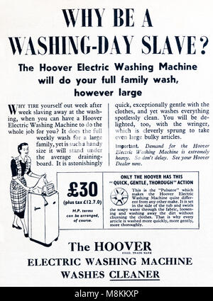 1950s magazine advertisement advertising Hoover washing machines. Stock Photo