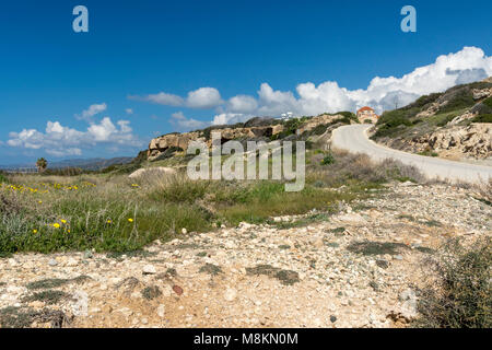 Path up to Agios Georgious church from the beach, Paphos, Cyprus Stock Photo