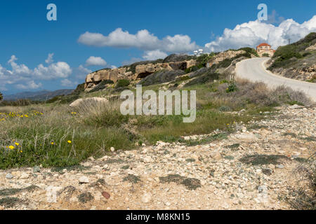 Path up to Agios Georgious church from the beach, Paphos, Cyprus Stock Photo