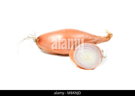 whole and sliced shallot on white background Stock Photo