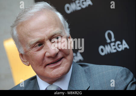 Buzz Aldrin marks the 40th anniversary of the lunar landing with the debut of the limited edition Speedmaster Apollo 11 Moonwatch inspired by the original watch worn by Aldrin at the moon landing. OMEGA Flagship Boutique in New York City. June 3, 2009. Credit: Dennis Van Tine/MediaPunch Stock Photo