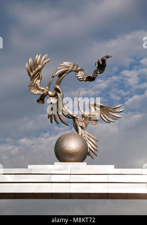 TASHKENT, UZBEKISTAN - MAY 10, 2014: Statue of the storks over the globe Stock Photo