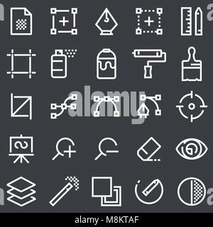 Graphic design, creative package, stationary, software and more, thin line icons set, vector illustration Stock Vector