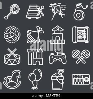 Toys icon collection - vector silhouette illustration on gray background Stock Vector