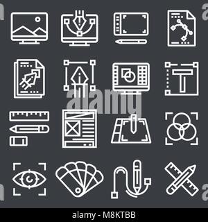 Graphic design, creative package, stationary, software and more, thin line icons set, vector illustration Stock Vector
