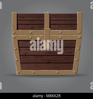 Closed and locked wooden pirate treasure chest, Stock Vector