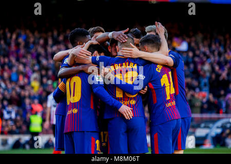 March 18, 2018 - Barcelona, Barcelona, Spain -   FCBarcelona players celebrate the first goal of the match during the La Liga match between FC Barcelona and Ath. Bilbao played at the Camp Nou.   Credit: Joan Gosa Badia/Alamy Credit: Joan Gosa Badia/Alamy Live News Stock Photo