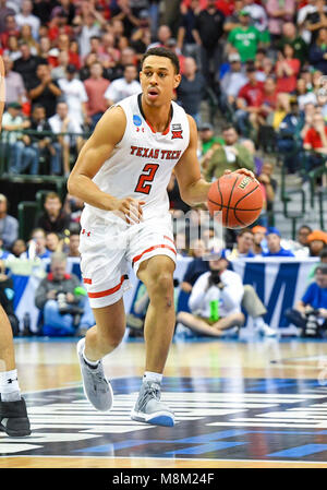 March 17, 2018: Texas Tech Red Raiders guard Zhaire Smith #2 in the second round of the NCAA March Madness Men's Basketball game between the Texas Tech Red Raiders and the Florida Gators at the American Airlines Center in Dallas, TX Texas defeated Florida 69-66 Albert Pena/CSM Stock Photo