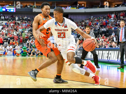 March 17, 2018: Texas Tech Red Raiders guard Jarrett Culver #23 in the second round of the NCAA March Madness Men's Basketball game between the Texas Tech Red Raiders and the Florida Gators at the American Airlines Center in Dallas, TX Texas defeated Florida 69-66 Albert Pena/CSM Stock Photo