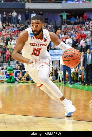 March 17, 2018: Texas Tech Red Raiders guard Niem Stevenson #10 in the second round of the NCAA March Madness Men's Basketball game between the Texas Tech Red Raiders and the Florida Gators at the American Airlines Center in Dallas, TX Texas defeated Florida 69-66 Albert Pena/CSM Stock Photo