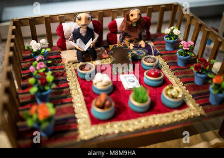 Tehran. 18th Mar, 2018. A number of symbolic objects are displayed for sale during the Nowruz celebrations, in Tehran, Iran, on March 18, 2018, ahead of Nowruz, the Iranian New Year. Nowruz marks the first day of spring and the beginning of the year in Iranian calendar. Credit: Ahmad Halabisaz/Xinhua/Alamy Live News Stock Photo