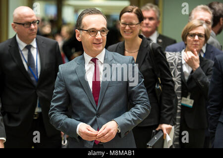 Brussels, Bxl, Belgium. 19th Mar, 2018. German Foreign Minister, Heiko Maas at the start of FAC the EU Foreign Ministers Council at European Council headquarters in Brussels, Belgium on 19.03.2018 by Wiktor Dabkowski Credit: Wiktor Dabkowski/ZUMA Wire/Alamy Live News Stock Photo