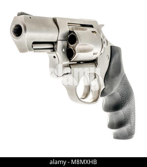 A silver revolver on an isolated background Stock Photo