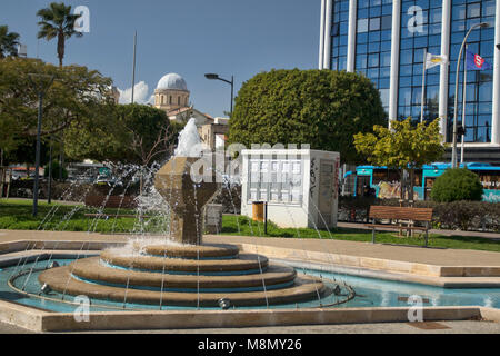 Fountain in the park next to the Molos promenade and cafe in the centre of Limassol, Cyprus Stock Photo