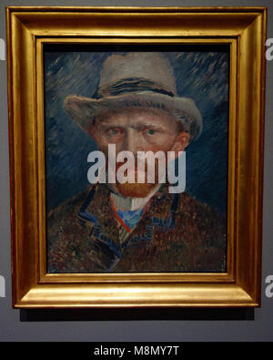 Dec 20, 2017 - Vincent Van Gogh's 'Self Portrait with a Grey Felt Hat' on display in the Rijksmuseum, Amsterdam, the Netherlands Stock Photo