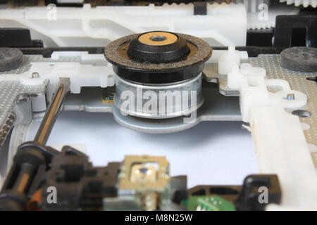 A detailed view of the motor and other parts inside an open DVD Drive of a computer Stock Photo