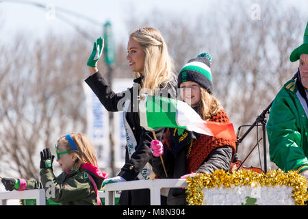 Chicago, Illinois, USA - March 17, 2018, The St. Patrick's Day Parade is a cultural and religious celebration from Ireland in honor of  Saint Patrick. Stock Photo