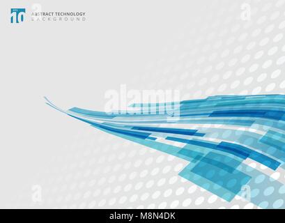 Abstract technology curve overlapped geometric squares shape blue colour perspective with halftone background with copy space. Vector graphic illustra Stock Vector