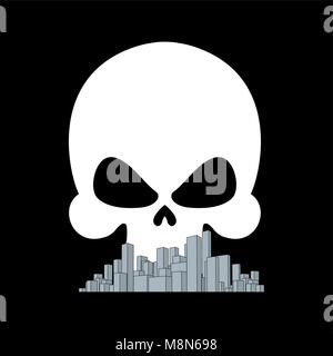 Death of city. Skull over town. Bad ecology concept illustration Stock Vector