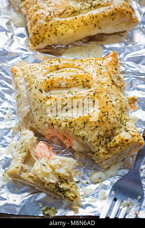 Salmon dill french pastry parcel Stock Photo