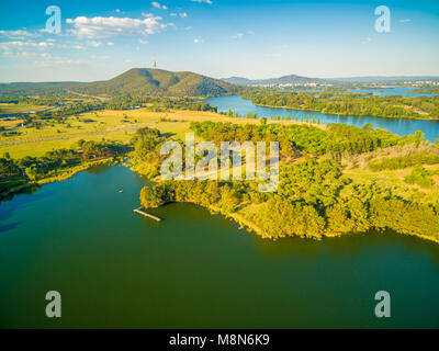 Aerial view of Lake Burley Griffin and iconic Telstra tower in Canberra, Australia Stock Photo