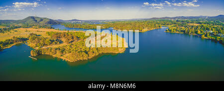 Wide aerial panorama of Lake Burley Griffin in Canberra, Australia Stock Photo