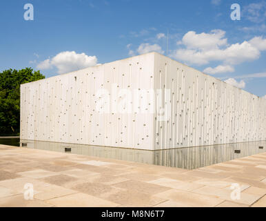 Hamburg, Germany - May 19, 2016: Museum cube at area of Industrial museum Wasserkunst Kaltehofe, a former water treatment plant. Stock Photo