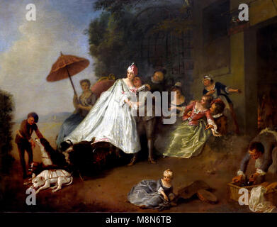 Arrival of a lady in a car pulled by dogs 18th century Nicolas LANCRET 1690 - 1743 France, French, Stock Photo