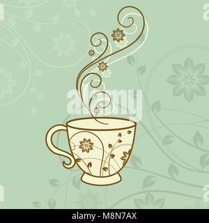 A cup of tea with floral design elements. Stock Vector