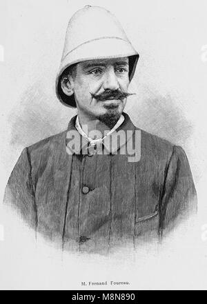 French Explorer Fernand Foureau during the Foureau-Lamy expedition in Chad in 1900, Picture from the French weekly newspaper l'Illustration, 9th September 1900 Stock Photo