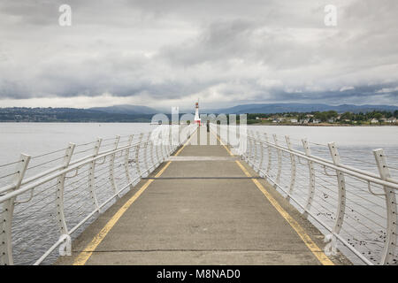 View of Lighthouse at the Ogden Point Breakwater. This site works as a Cruise ship terminal at Victoria BC. Stock Photo