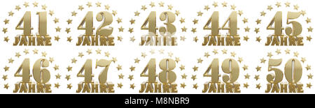 Set of gold numbers and lettering of the year, decorated with stars. Translated from the German- years. 3D illustration Stock Photo