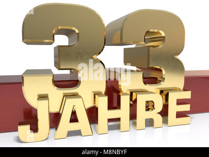 Golden digit thirty three and the word of the year. Translated from the German - years.3D illustration Stock Photo