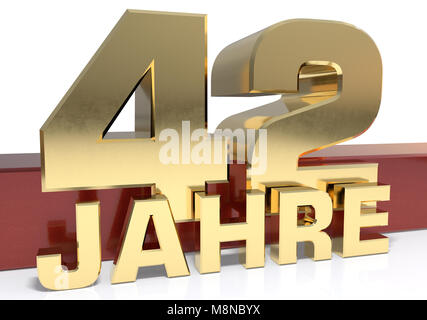 Golden digit forty two and the word of the year. Translated from the German - years.3D illustration Stock Photo