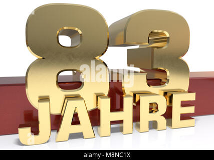 Golden digit eighty three and the word of the year. Translated from the German - years.3D illustration Stock Photo